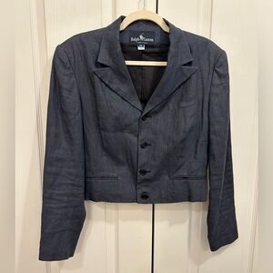 Vintage Ralph Lauren Blue Label Linen Cropped Blazer in Navy, Size M/L